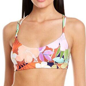 Citrus Reversible Tropical Print Crisscross Back Bikini Swimsuit Top Size S NWT